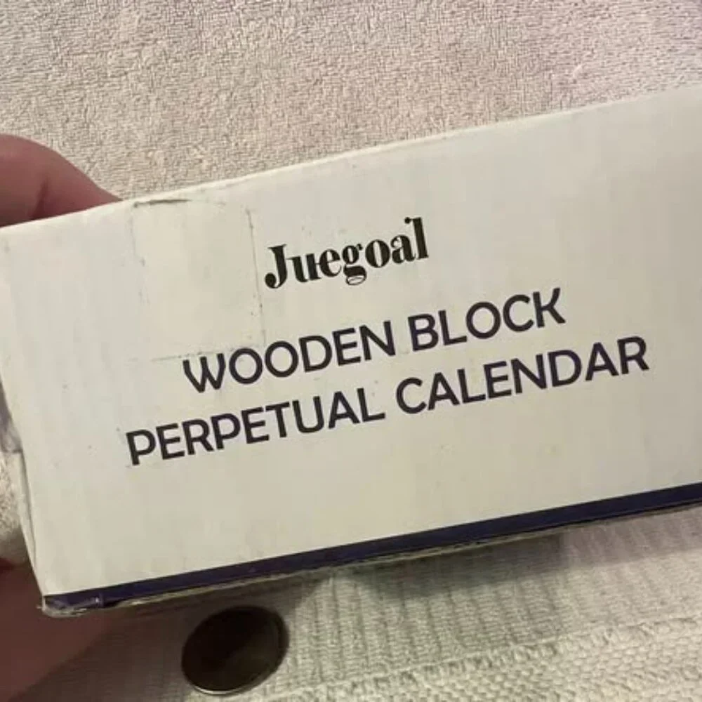 Juegoal Wooden Perpetual Calendar, Wooden Block Daily (Black)